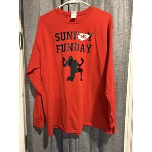 Gildan Ultra Cotton Red KC Funday Football Long Sleeve Tshirt Mens Large Fisher